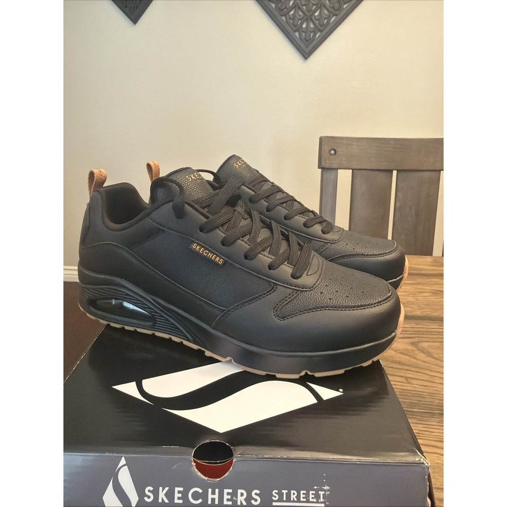 SKECHERS MEN'S 183012 UNO ALDER BLACK GUM CASUAL SHOES Size 9.5 Wide